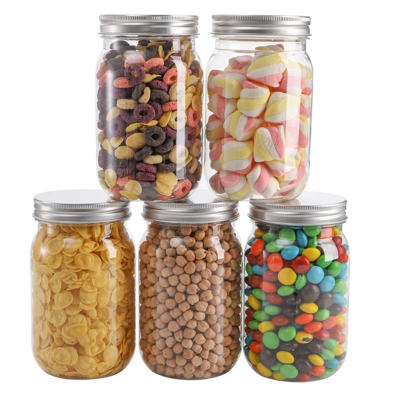 Tebery 12 Pack Clear Plastic Mason Jars with One Piece Lids, 16OZ Mason Cocktail Cup Shatterproof Drinking Jar, Refillable Empty Slime Storage Containers for Overnight Oats, Honey, Spices and Herbs - Image 4